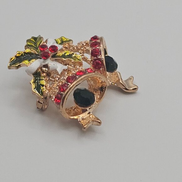 VTG 2PC Christmas Holiday Brooches Gold Silver Tone Colored Rhinestone Festive - Picture 6 of 14